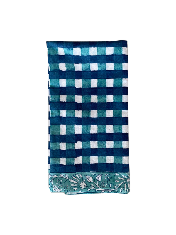 Blue Check Block Print Cotton Napkins