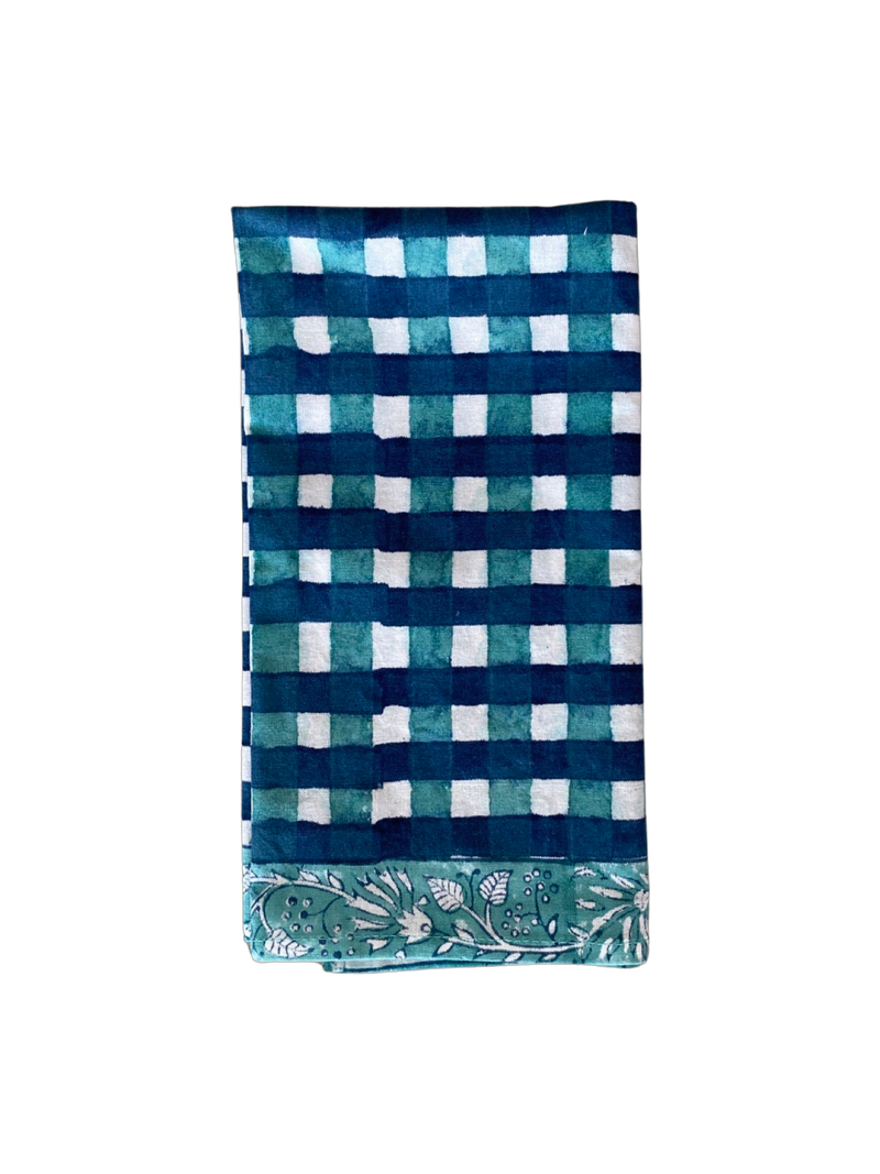 Blue Check Block Print Cotton Napkins