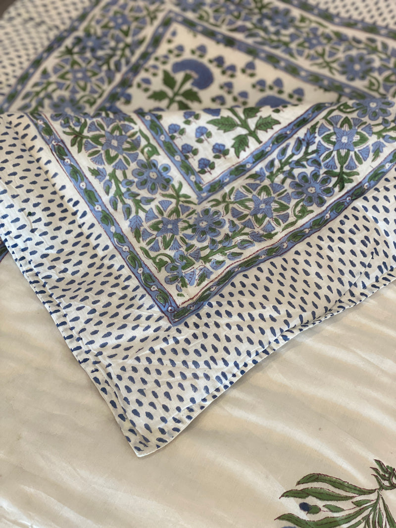 Block Printed Quilt - Blue Lilac/Green Floral