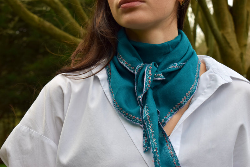 Embroidered Shahmina Neck Scarf - Cerulean