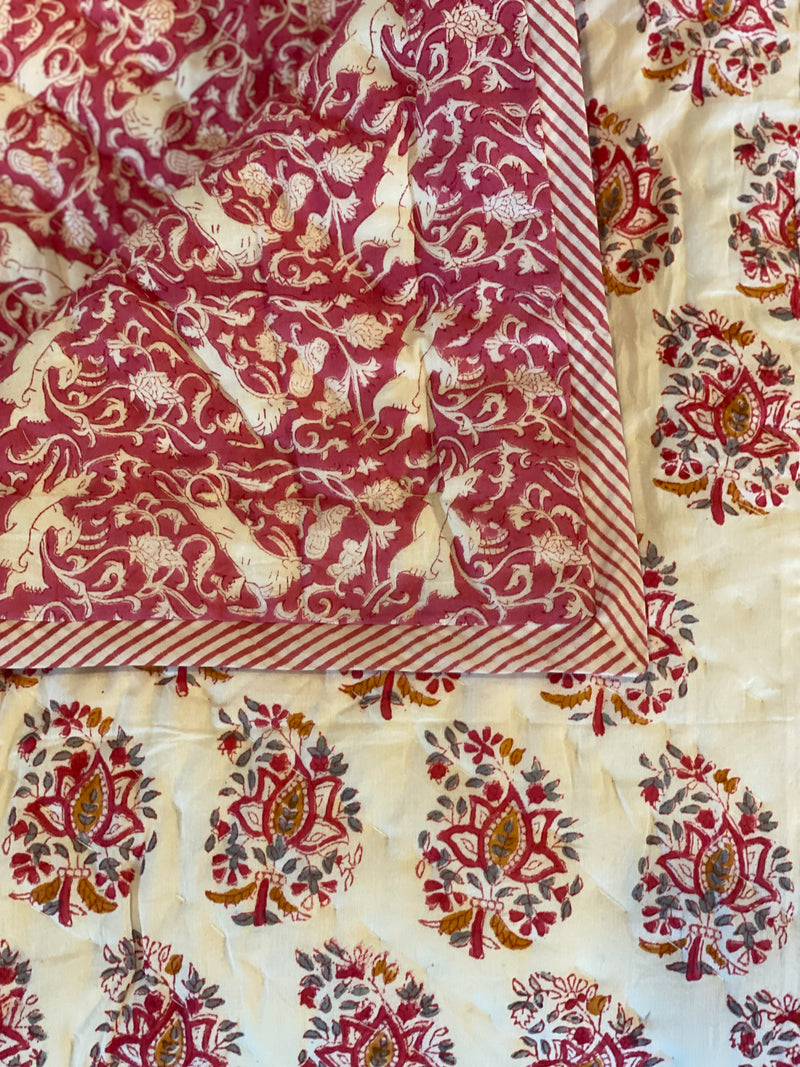 Block Printed Quilt - Pink/Mustard Motif