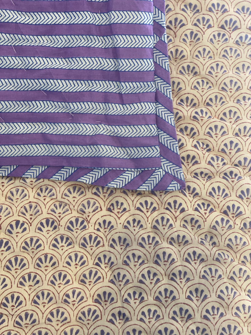 Block Printed Quilt - Lilac Fans/Purple Stripe