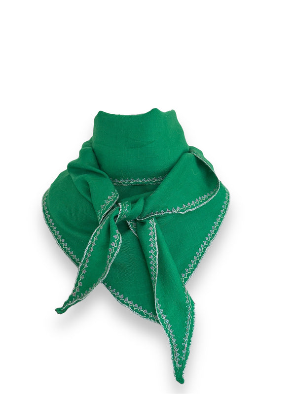 Embroidered Shahmina Neck Scarf - Green