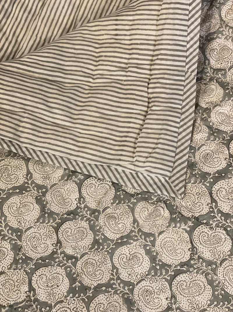 Block Print Quilt - Grey Paisley