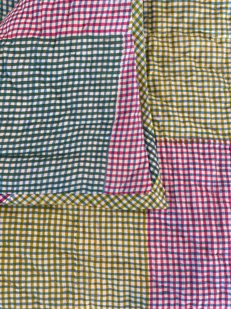 Block Printed Quilt - Patchwork Gingham