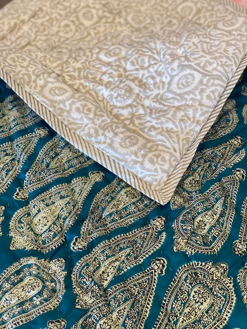 Block Print Quilt - Royal Blue Paisley