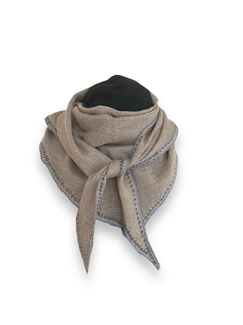 Embroidered Shahmina Neck Scarf - Dark Natural