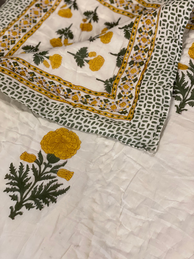 Block Print Quilt - Mustard Floral