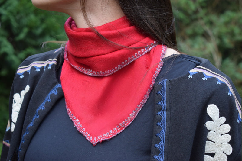 Embroidered Shahmina Neck Scarf - Fuschia