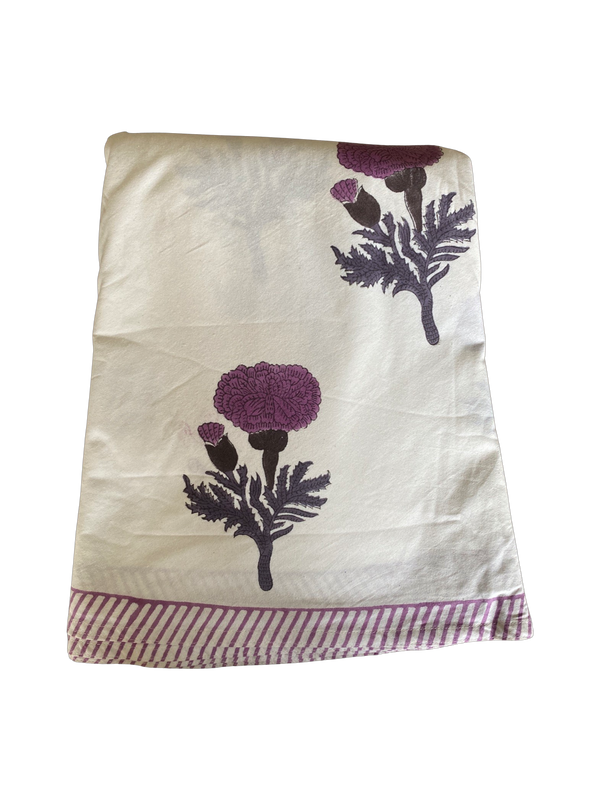 Block Printed Round Tablecloth - Purple Bloom 280cm