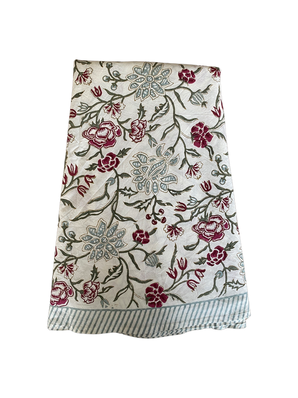 Block Printed Round Tablecloth - Burgundy Vine 280cm