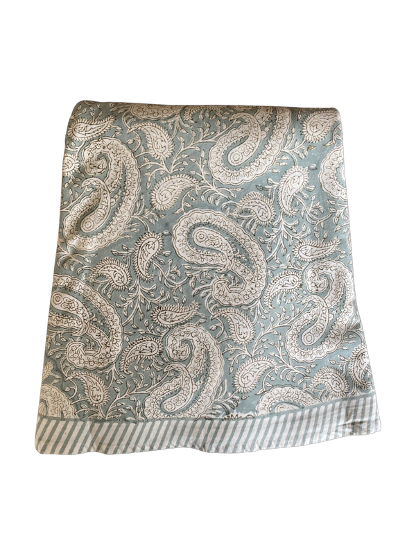 Block Printed Round Tablecloth - Grey Paisley 280cm