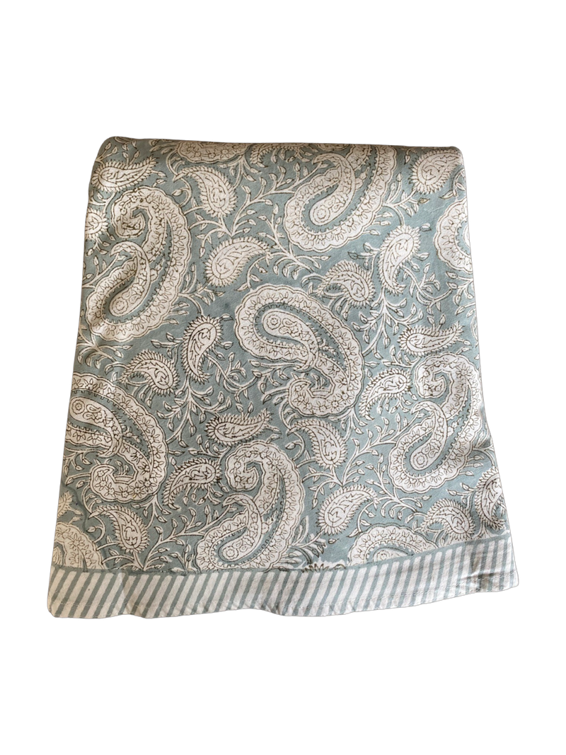 Block Printed Round Tablecloth - Grey Paisley 280cm