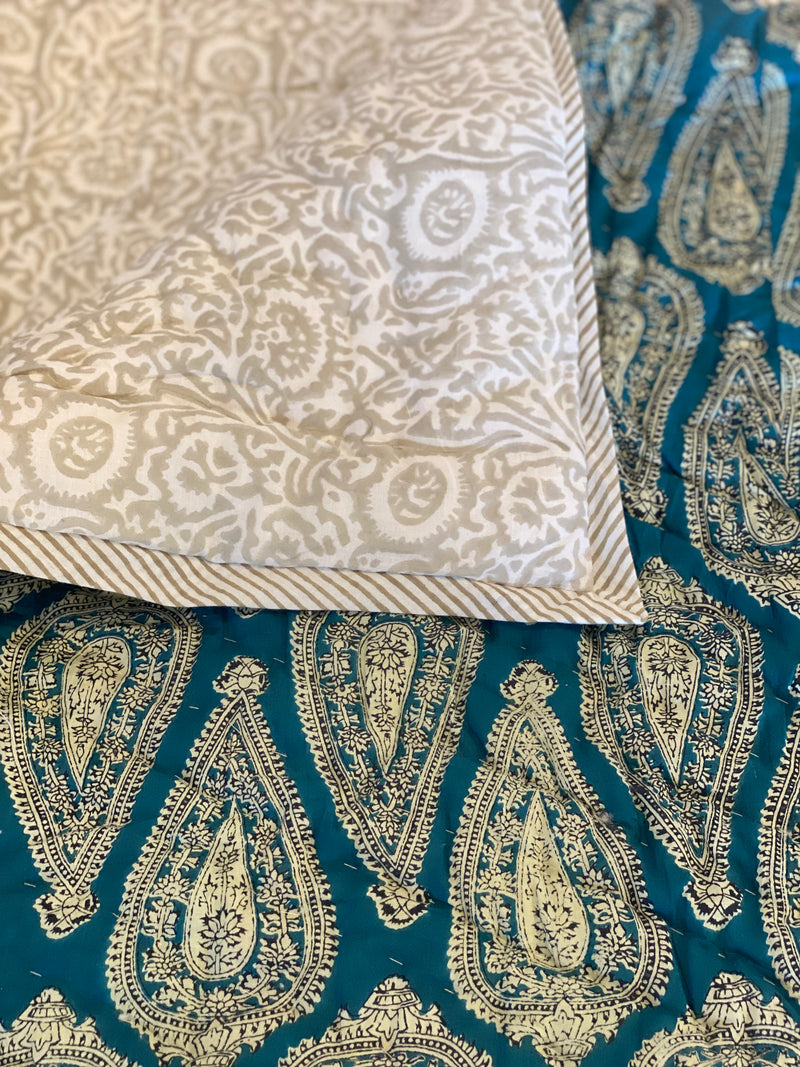 Block Print Quilt - Royal Blue Paisley