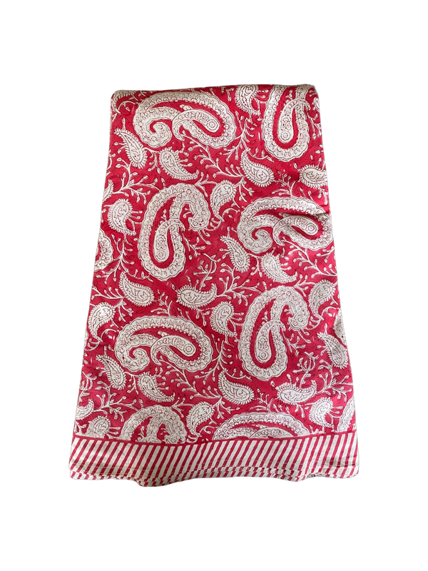 Block Printed Round Tablecloth - Red Paisley 280cm