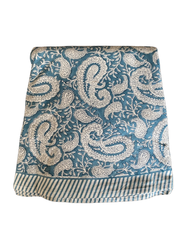 Block Printed Round Tablecloth - Blue Paisley 280cm