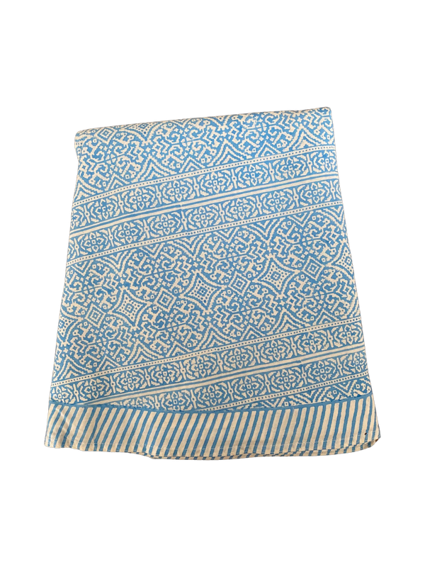 Block Printed Round Tablecloth - Blue Lace 280cm