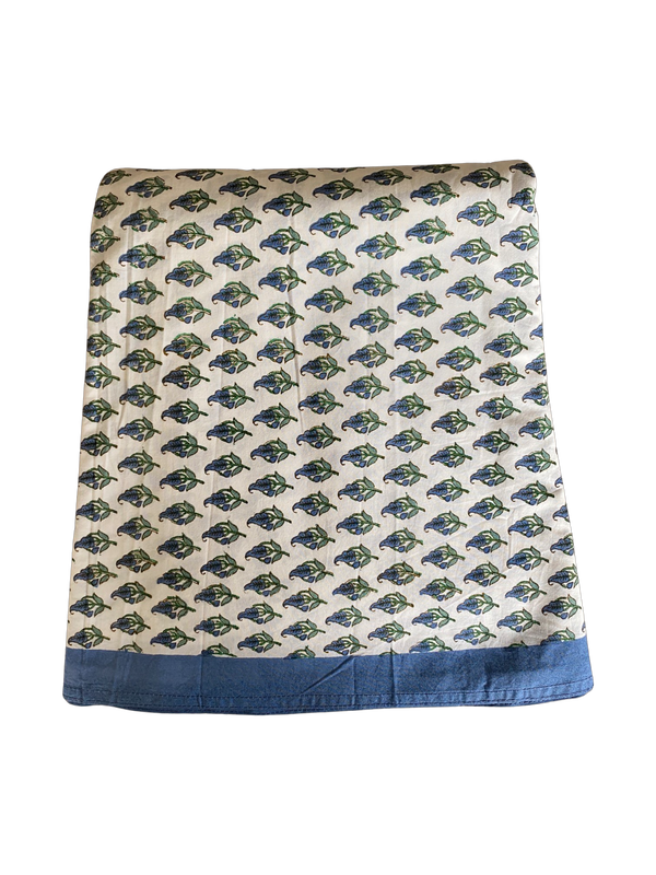 Block Printed Round Tablecloth - Blue Floral 280cm