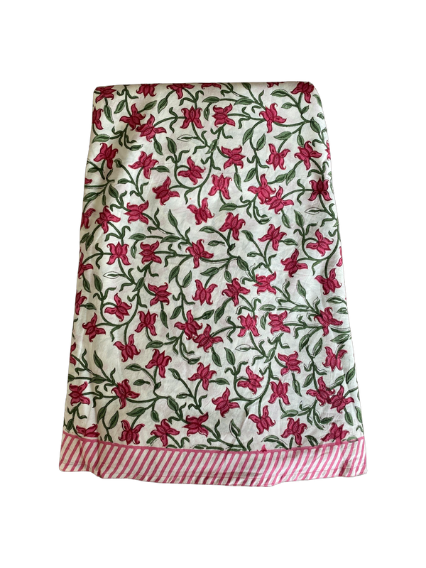Block Printed Round Tablecloth - Pink Vine 280cm