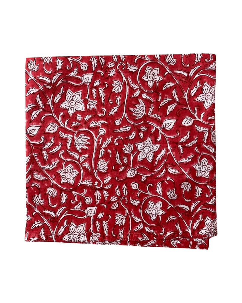 Poinsettia Set of 4 Block Print Napkins