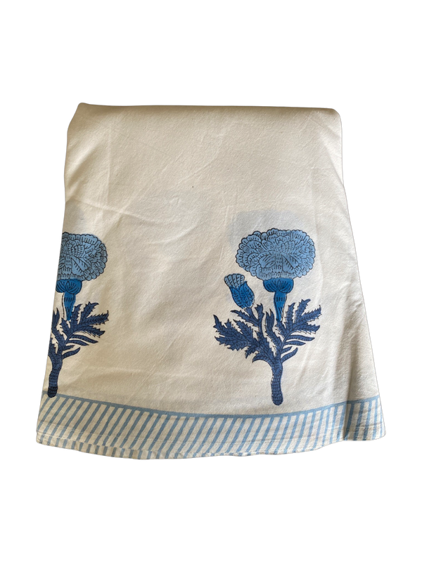 Block Printed Round Tablecloth - Blue Bloom 280cm