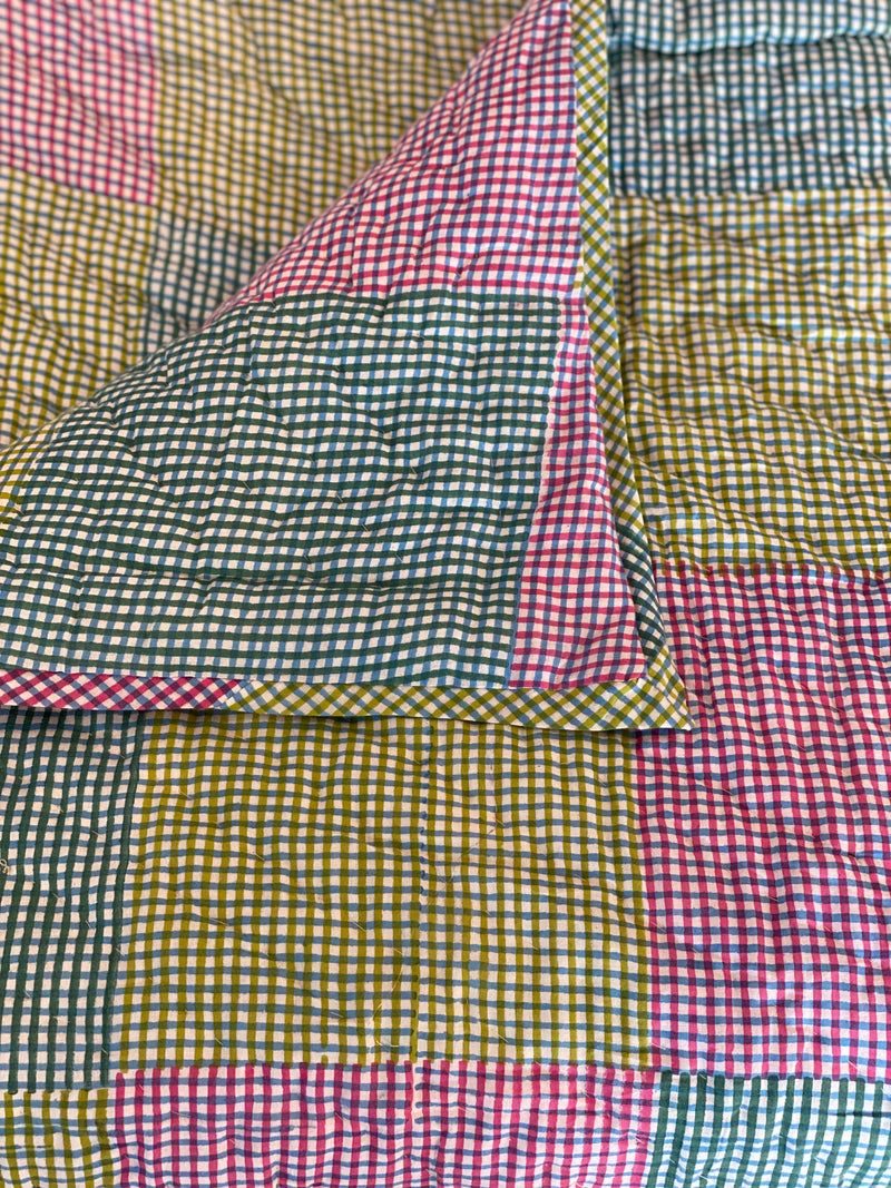 Block Printed Quilt - Patchwork Gingham