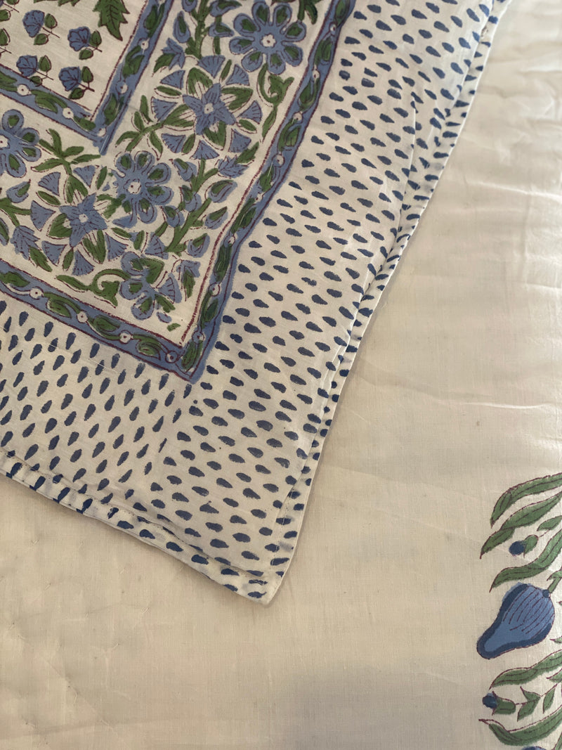 Block Printed Quilt - Blue Lilac/Green Floral