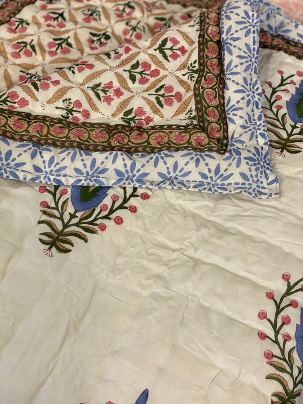 Block Print Quilt - Blue/Pink Motif