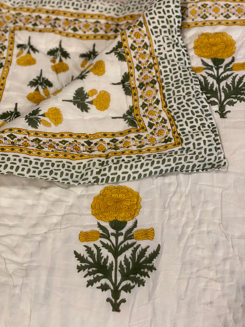 Block Print Quilt - Mustard Floral