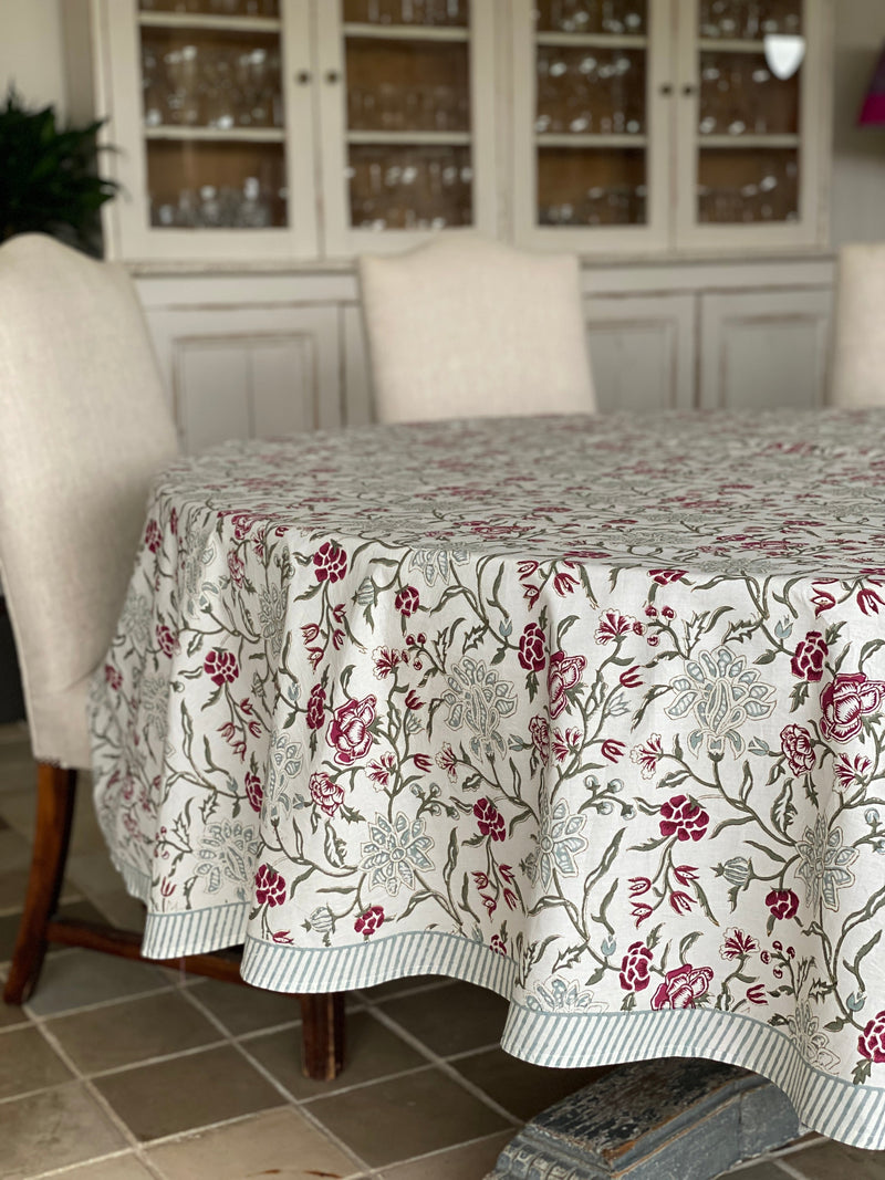 Block Printed Round Tablecloth - Pink Vine 280cm