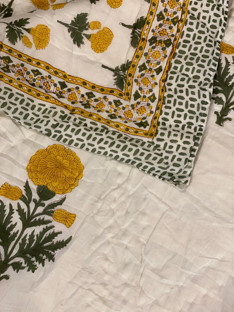 Block Print Quilt - Mustard Floral