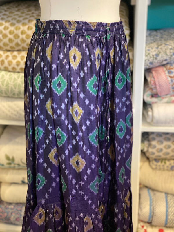 Vintage Sari Silk Maxi Skirt - Purple/Green