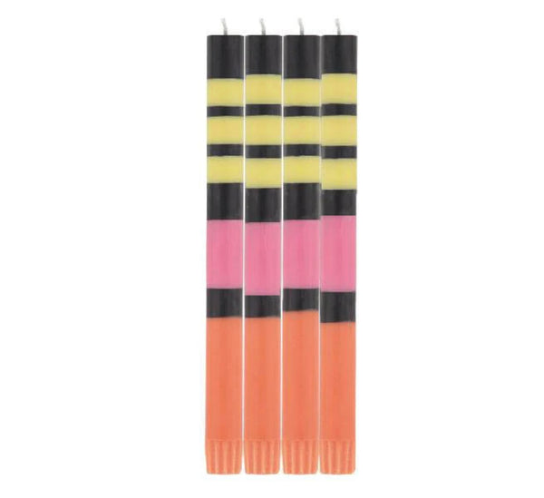Set of 4 Striped Candles - Jet Black, Orange Flame, Neyron & Sulphur Yellow