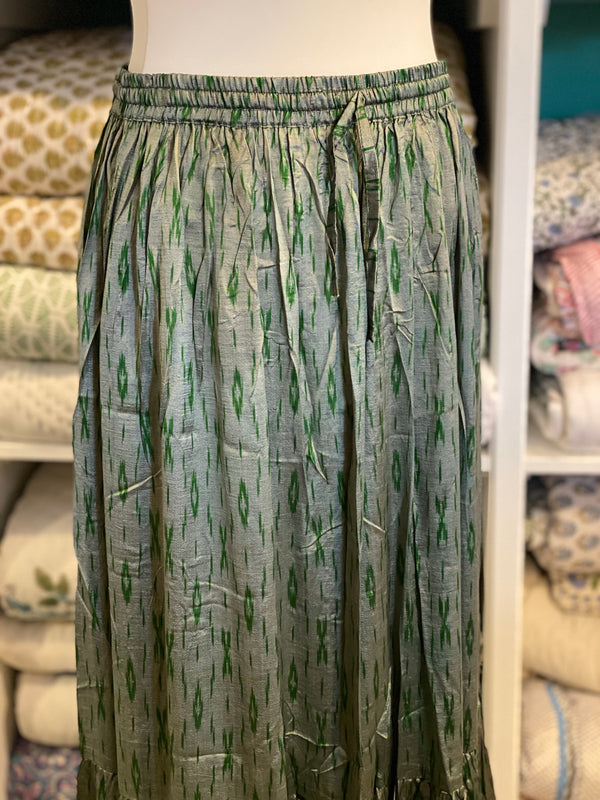 Vintage Sari Silk Maxi Skirt - Light Green