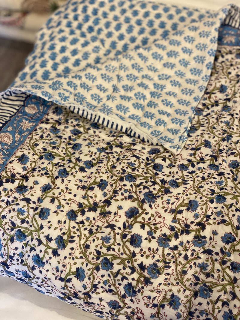 Block Print Quilt - Blue Ditzy Floral