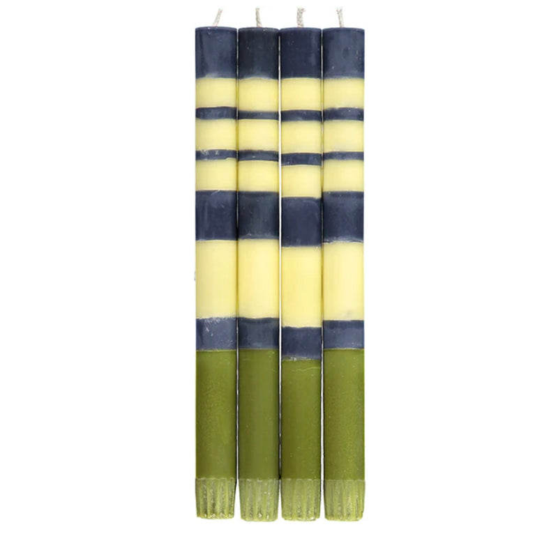 Set of 4 Striped Dinner Candles - Indigo, Jasmine & Olive