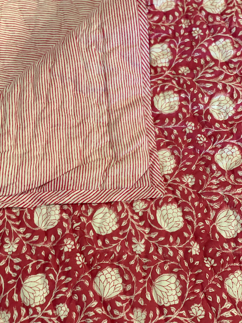 Block Print Quilt - Pink Rose/Stripe