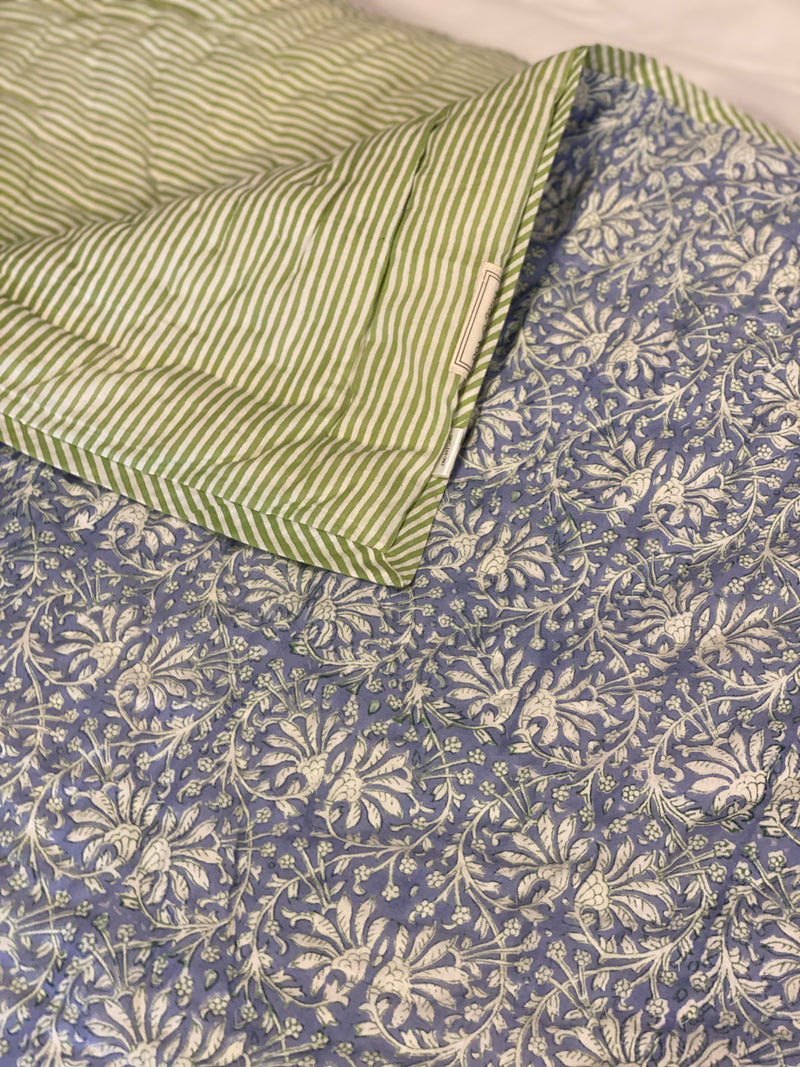 Block Print Quilt - Lilac Fan/Green Stripe