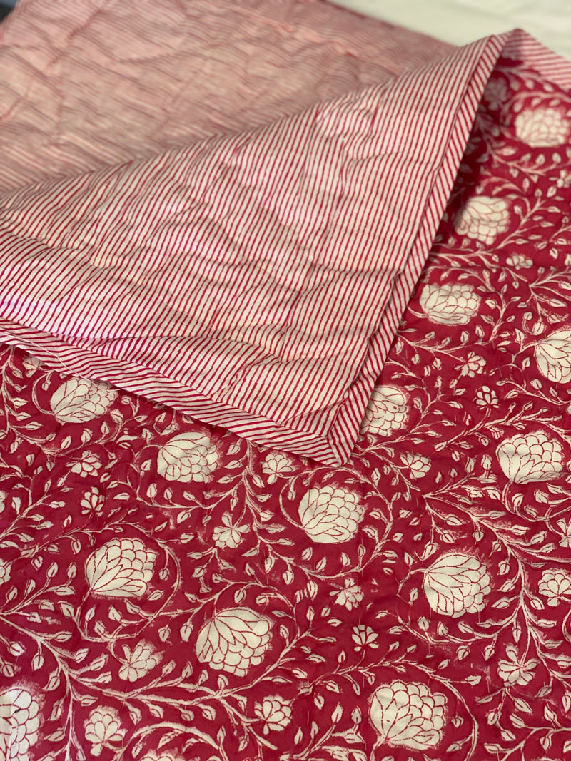 Block Print Quilt - Pink Rose/Stripe