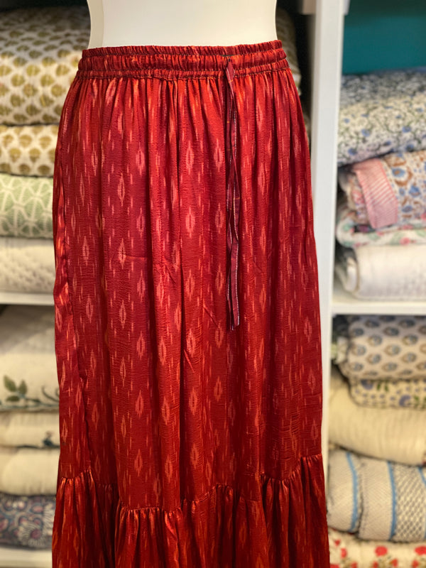 Vintage Sari Silk Maxi Skirt - Red