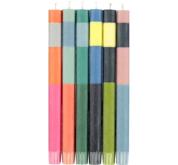 Set of 6 Striped Candles - Multicolour