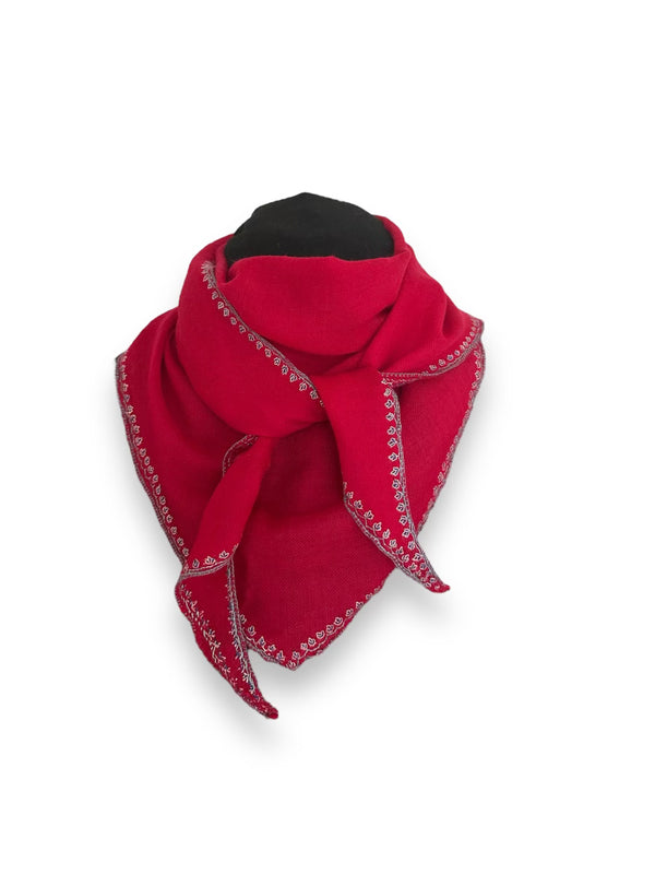 Embroidered Shahmina Neck Scarf - Fuschia