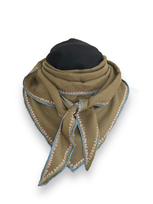 Embroidered Shahmina Neck Scarf - Olive