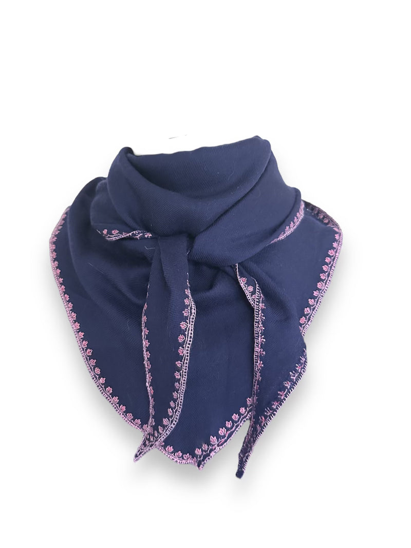 Embroidered Shahmina Neck Scarf - Navy