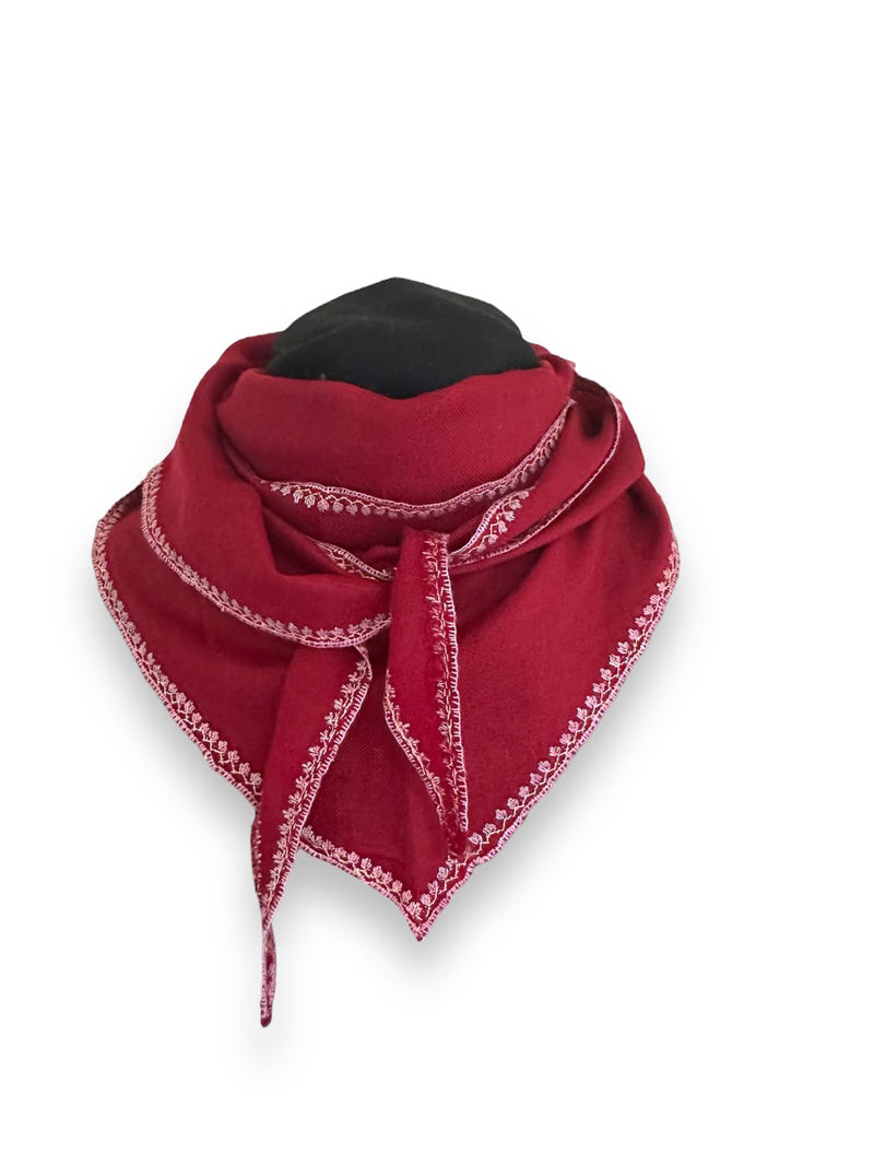 Embroidered Shahmina Neck Scarf - Ruby