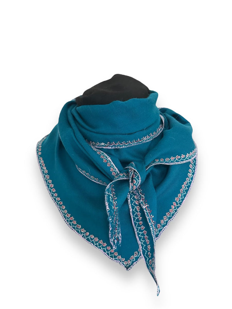 Embroidered Shahmina Neck Scarf - Cerulean