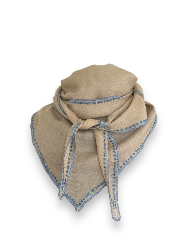 Embroidered Shahmina Neck Scarf - Natural