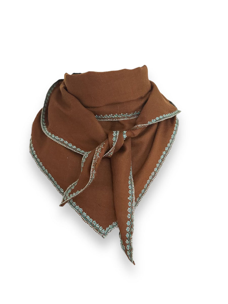 Embroidered Shahmina Neck Scarf - Chocolate