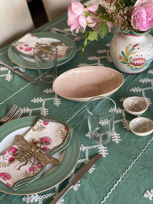 Folk Embroidered Tablecloth, 185 x 350cm - Green