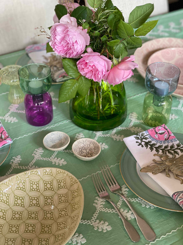 Folk Embroidered Tablecloth, 185 x 350cm - Mint